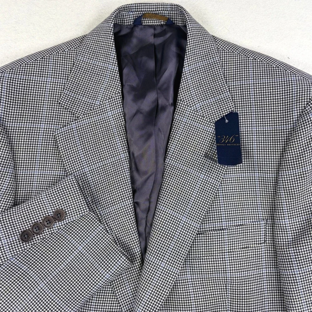 NWT! Brooks Brothers 346 Mens 40R Wool Houndstooth Blue Windowpane Sport Coat